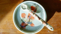 Miele di Castagno Ligure Artigianale 230 g + Set Ceramica  Fioritura d 'autunno Unico Piattino & Cucchiaino – Celle Ligure (Savona)