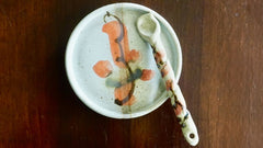 Miele di Castagno Ligure Artigianale 230 g + Set Ceramica  Fioritura d 'autunno Unico Piattino & Cucchiaino – Celle Ligure (Savona)